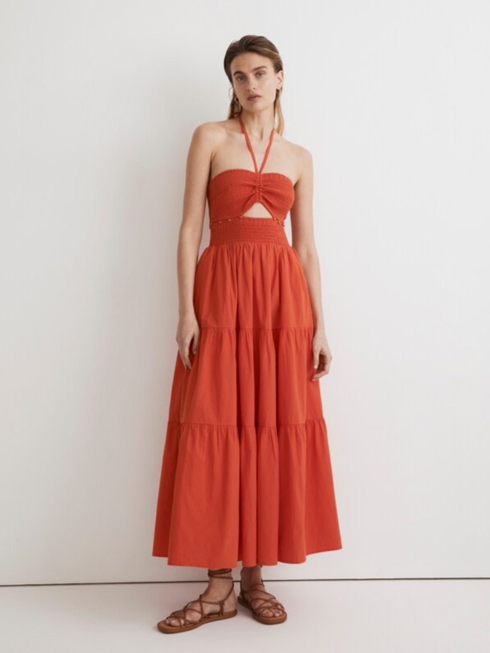 Madewell Modular Halter Midi Dress Bright Poppy M